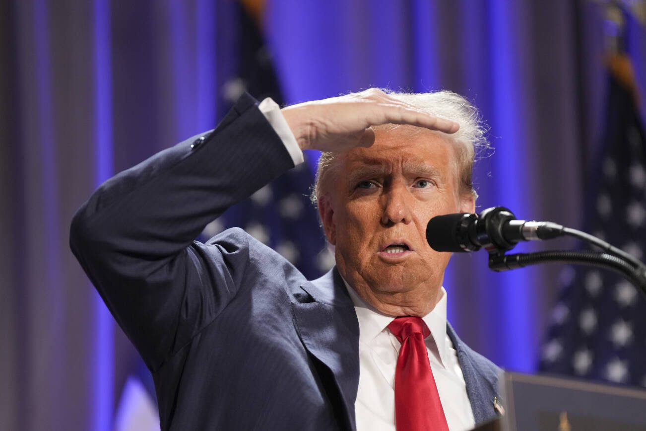 President-elect Donald Trump addresses House Republicans at the Hyatt Regency in Washington, on Wednesday, Nov. 13, 2024. (Eric Lee/The New York Times)