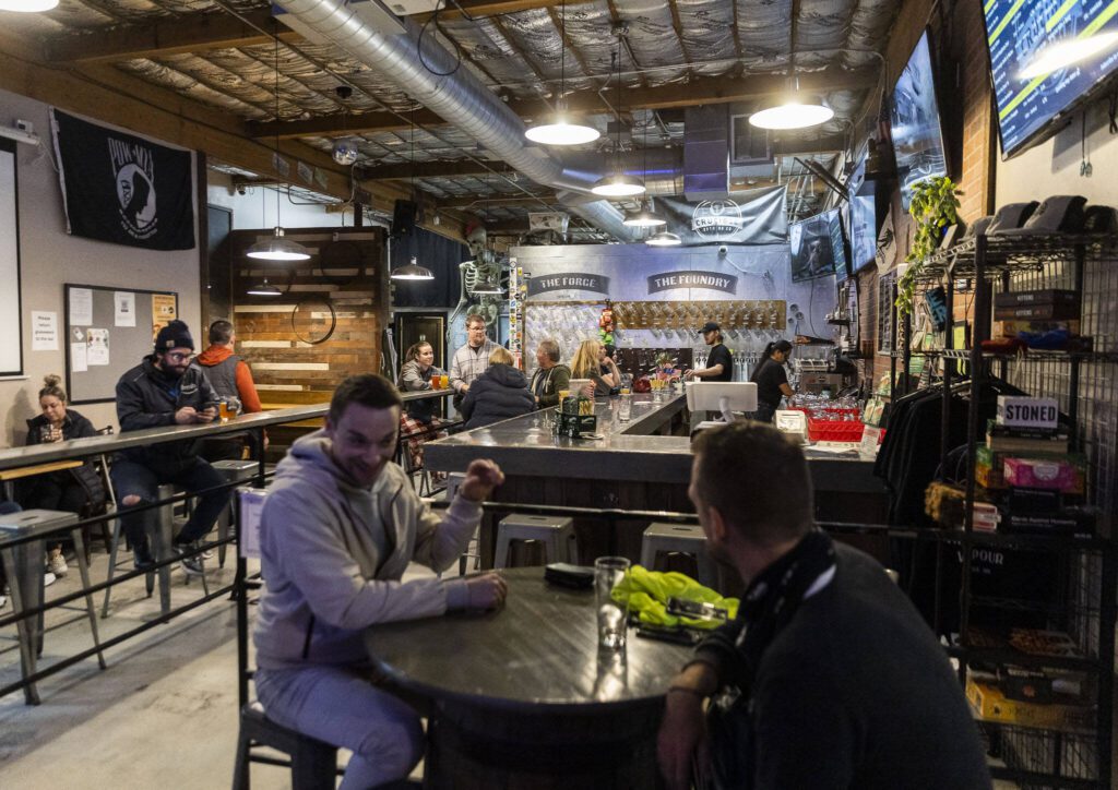 Inside the south Everett Crucible Brewing on Wednesday, Nov. 27, 2024 in Everett, Washington. (Olivia Vanni / The Herald)
