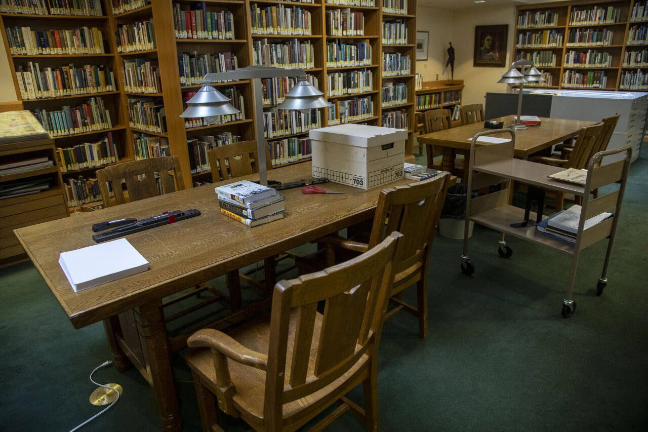The downtown Everett Public Library in Everett, in January 2023. Both Everett branches will see cuts in their hours of operation under proposed city budget cuts. (Annie Barker / The Herald file photo)