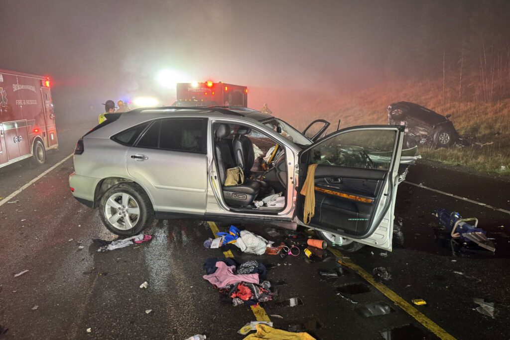 The scene of a fatal high-speed crash that killed two drivers Tuesday morning. (Provided photo)
