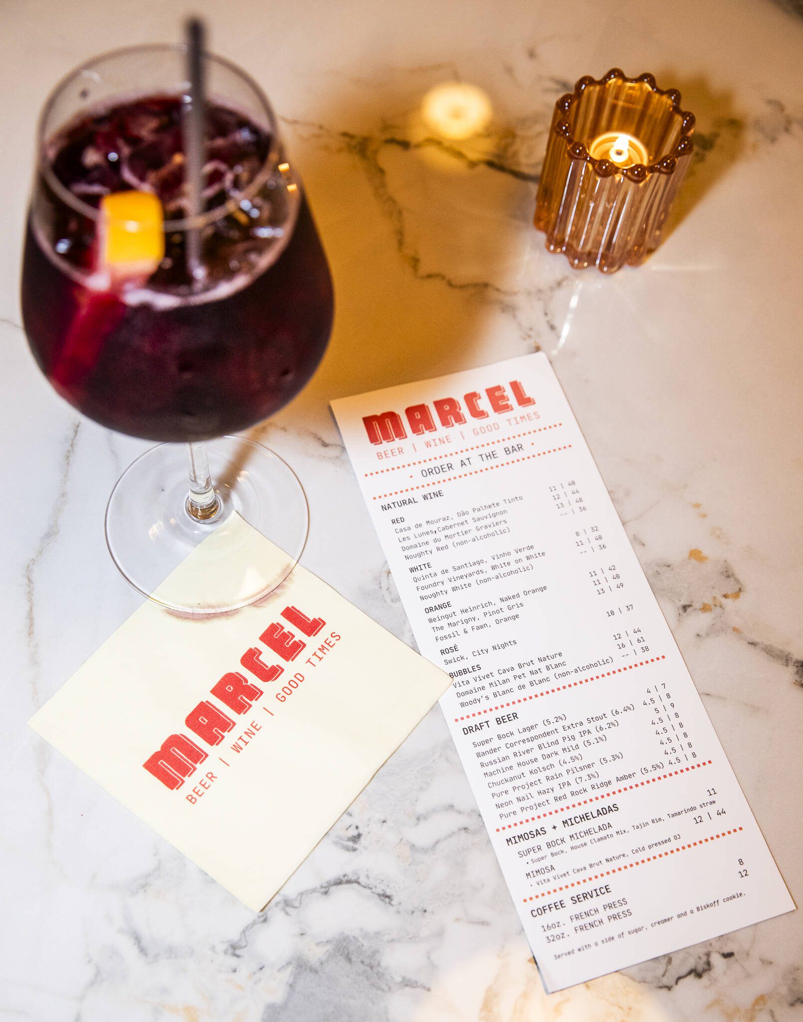 A list of drinks available at Marcel on Dec. 19 in Everett. (Olivia Vanni / The Herald)