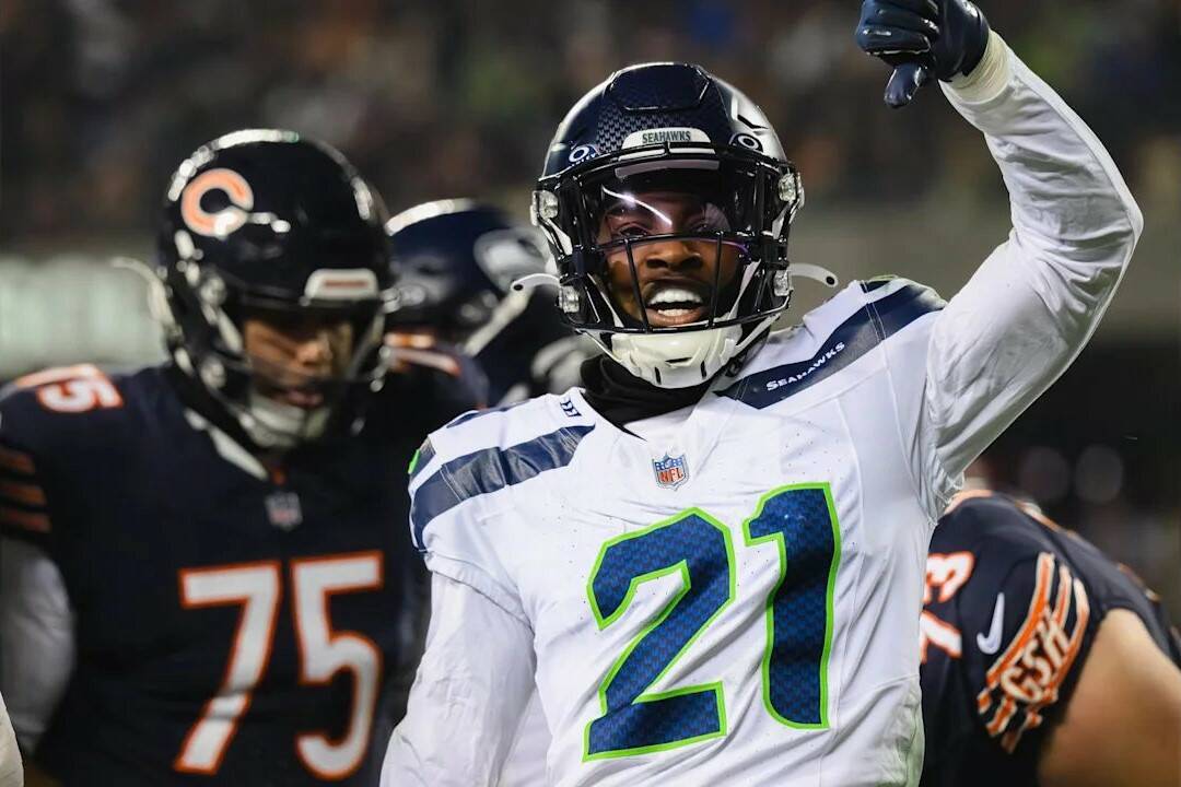Seahawks cornerback Devon Witherspoon reacts after a play against the Chicago Bears at Soldier Field on Dec. 26, 2024. (Photo courtesy of Edwin Hooper / Seattle Seahawks)