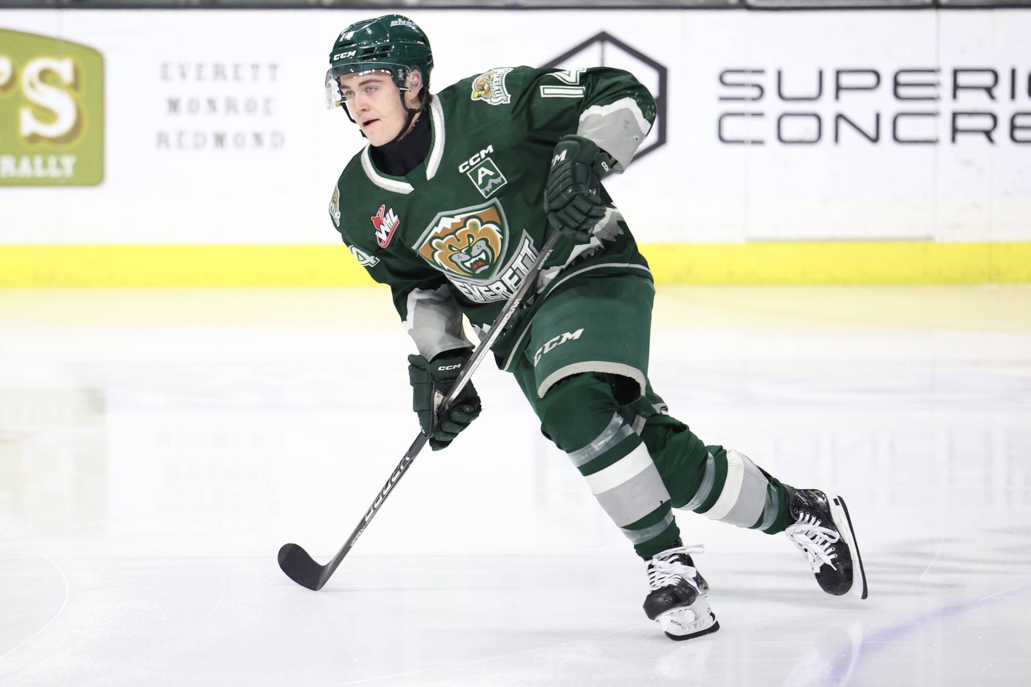 Everett Silvertips forward Austin Roest playing in a game last season. The 20-year-old forward played 203 games with Everett before he signed an entry-level contract with the Nashville Predators on March 1, 2024. (Photo courtesy of the Everett Silvertips)