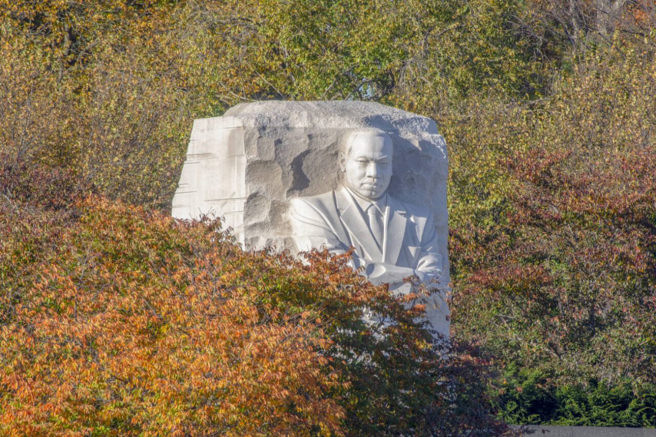 Martin Luther King Jr. Memorial is framed by autumnal colors at the Tidal Basin in Washington, D.C. (Getty Images)