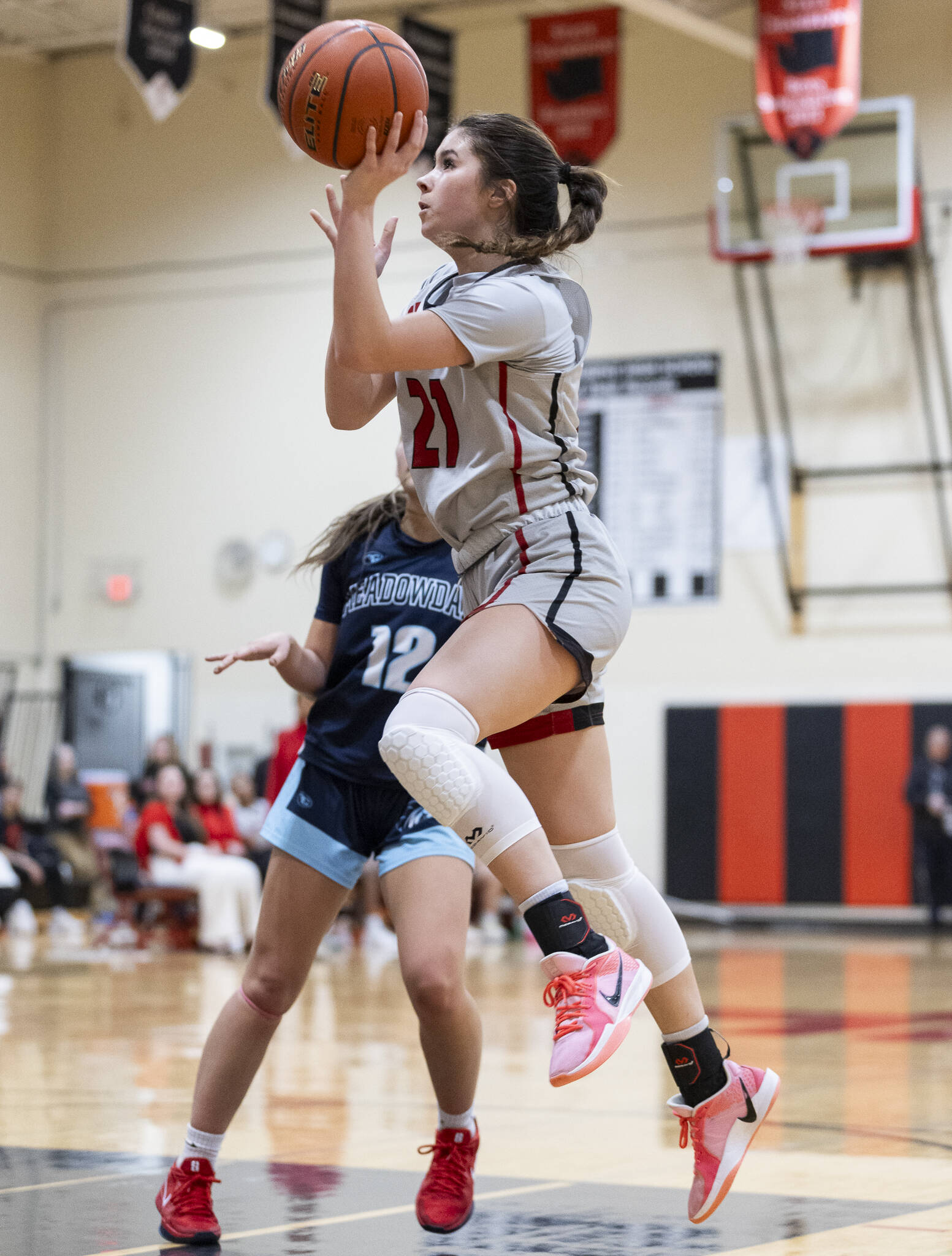Archbishop Murphy’s Ava Marr makes a layup during the game against Meadowdale on Thursday, Jan. 30, 2025 in Everett, Washington. (Olivia Vanni / The Herald)