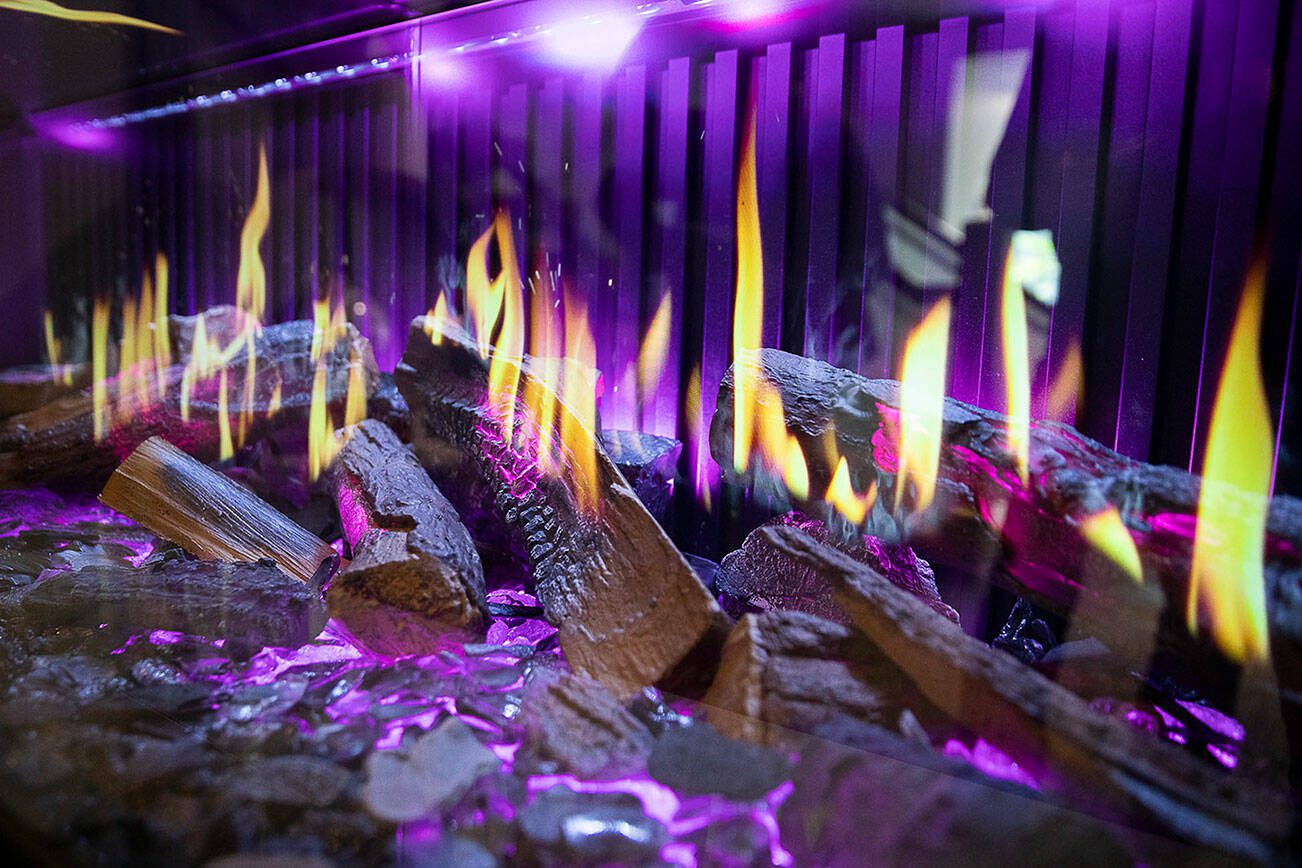 Travis Industries new holographic electric fireplace on display on Thursday, Oct. 3, 2024 in Mukilteo, Washington. (Olivia Vanni / The Herald)
