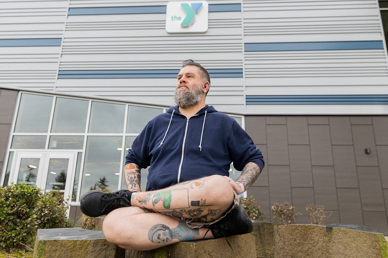 Christopher Bragg outside of the Everett YMCA on Thursday, Feb. 20, 2025 in Everett, Washington. (Olivia Vanni / The Herald)