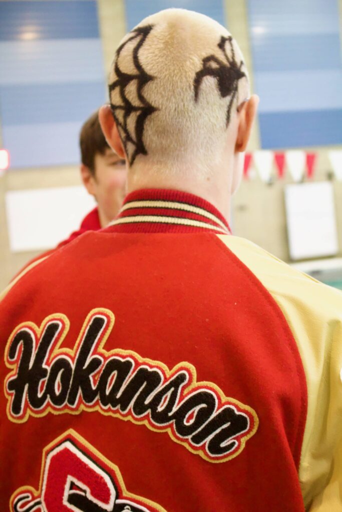 Torsten Hokanson, Snohomish’s Class 4A state champion in the 50-yard freestyle, displays his state meet hairstyle. (Photo courtesy of Anita White)
