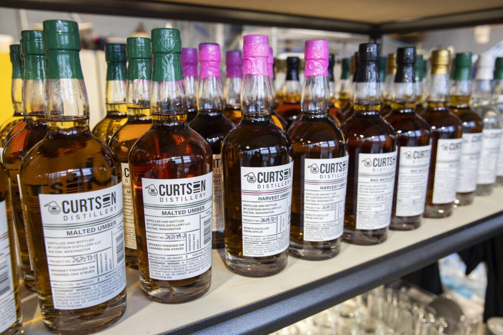 A selection of umber and moonshine available at Curtson Distillery. (Olivia Vanni / The Herald)

