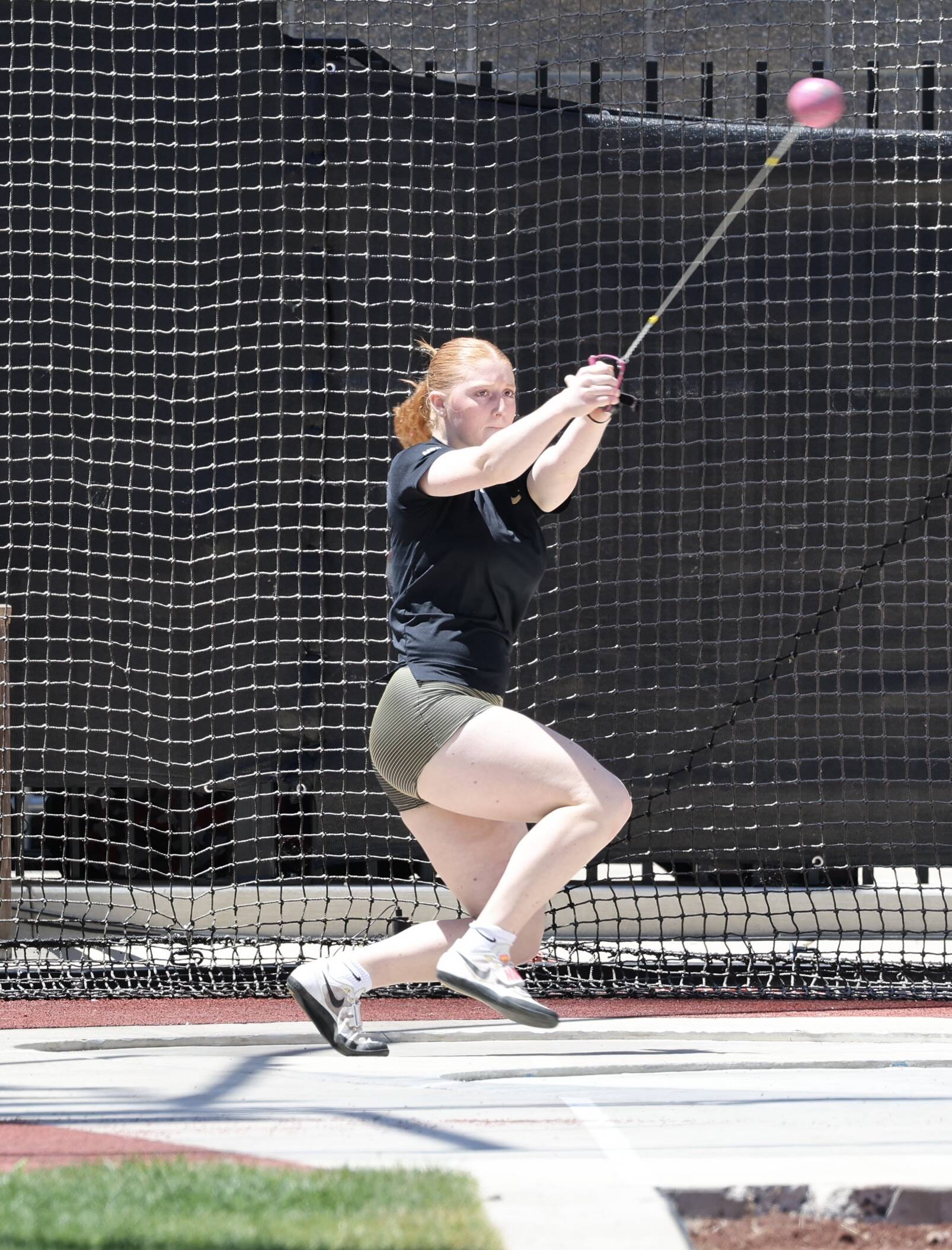 Kimberly Beard, a King’s High School junior and Mukilteo resident, prepares to release a hammer throw at the U20 Nationals at Hayward Field in Eugene, Ore. on June 12, 2024. (Photo courtesy of Donna Beard)
