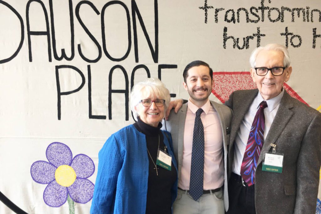 From left, Sarah France, her grandson Hunter France — now a social worker — and Bill France at Dawson’s Place.

