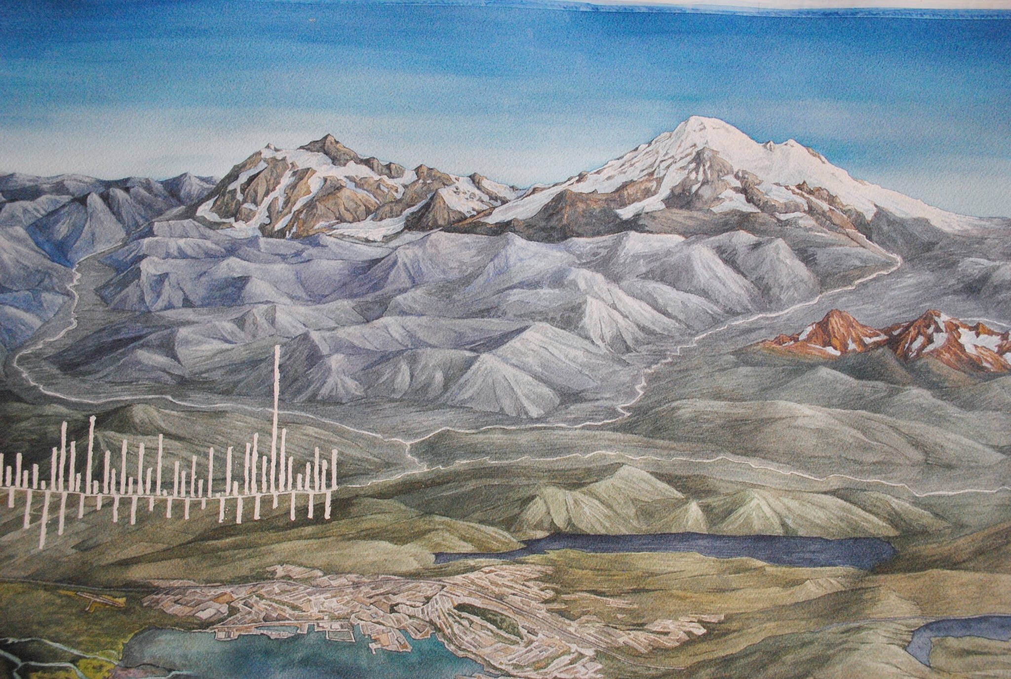 An unfinished painting by Jill Pelto about the Skykomish/Snohomish Watershed. Thursday, April 3, 2025 (Provided photo)