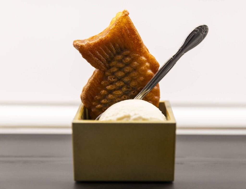 Taiyaki Ice Cream available at Kura Revolving Sushi Bar on Monday, April 7, 2025 in Lynnwood, Washington. (Olivia Vanni / The Herald)
