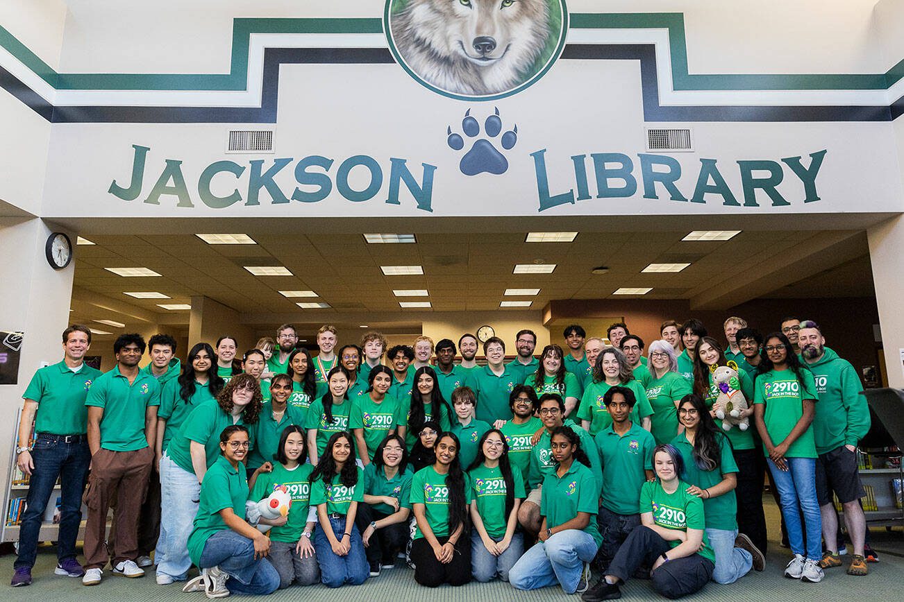 Henry M. Jackson High School’s FIRST Robotics Competition championship robotics Team 2910 Jack in the Bot on Thursday, April 24, 2025 in Mill Creek, Washington. (Olivia Vanni / The Herald)