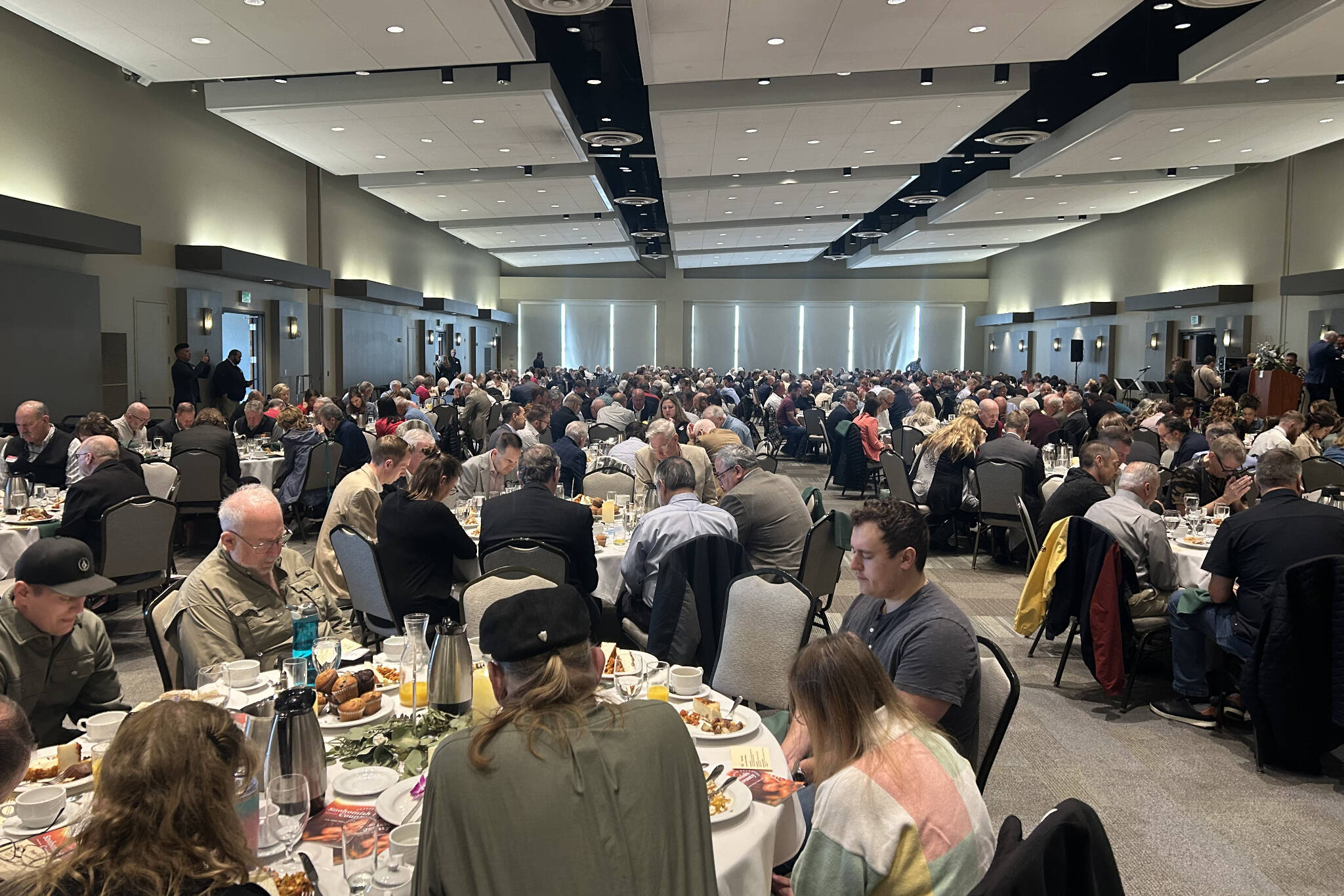 Hundreds fill the Angel of the Winds Conference Center on April 17, 2025, for the third annual Snohomish County Prayer Breakfast in Everett, Washington. (Provided photo)