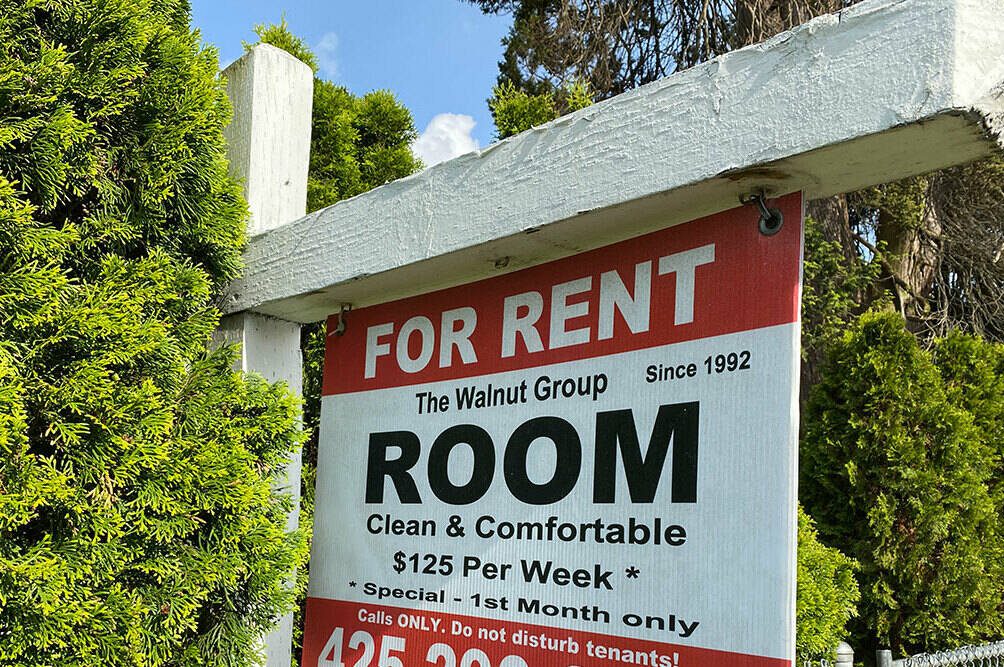 A rental sign seen in Everett in 2020. (Sue Misao / Herald file)