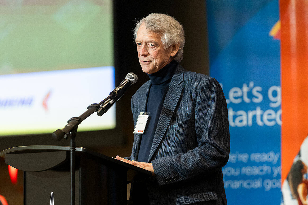 Paul Roberts makes a speech after winning the Chair’s Legacy Award on Tuesday, April 22, 2025 in Tulalip, Washington. (Olivia Vanni / The Herald)