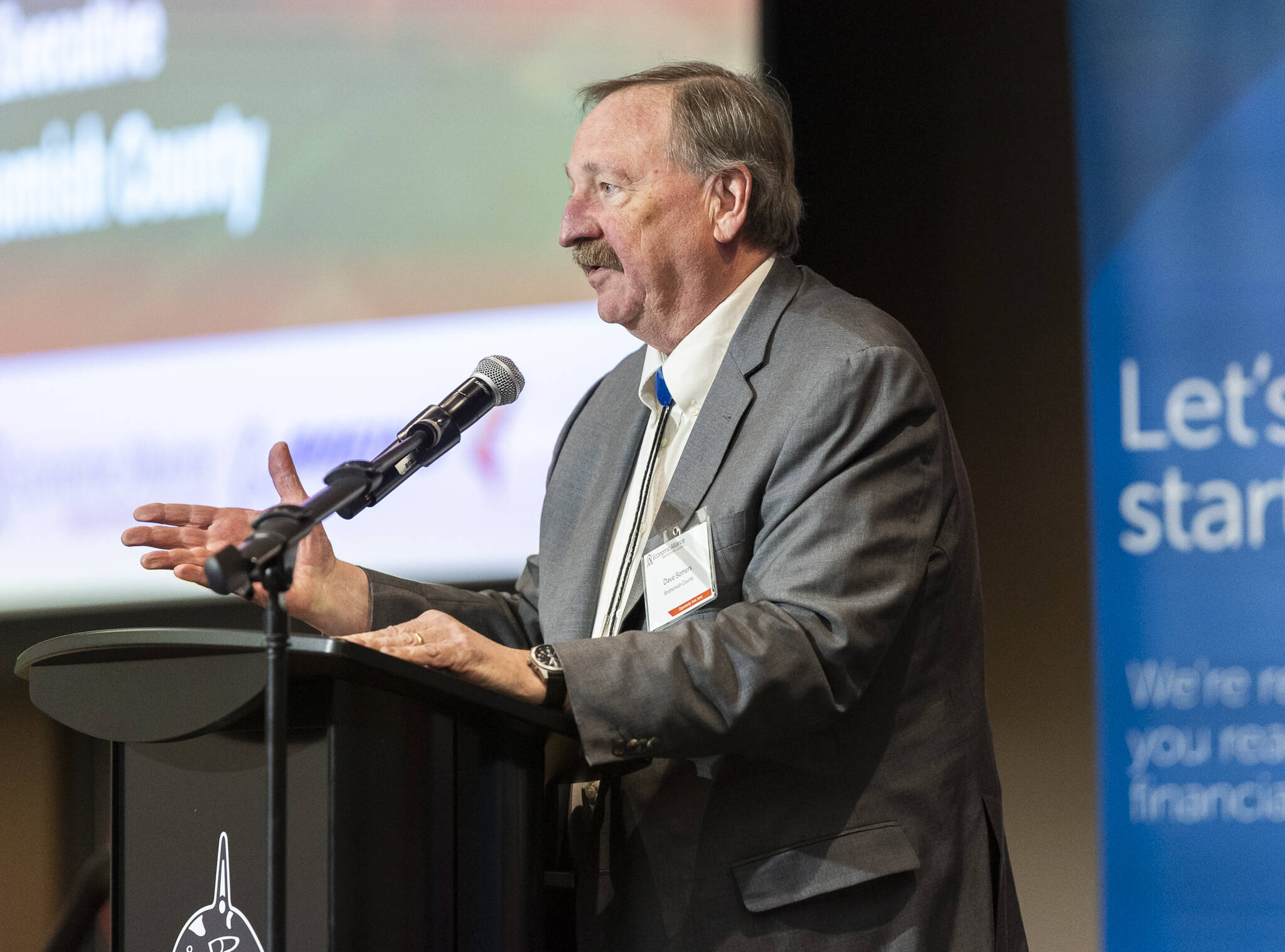 Dave Somers makes a speech after winning the Henry M. Jackson Award on Tuesday, April 22, 2025 in Tulalip, Washington. (Olivia Vanni / The Herald)