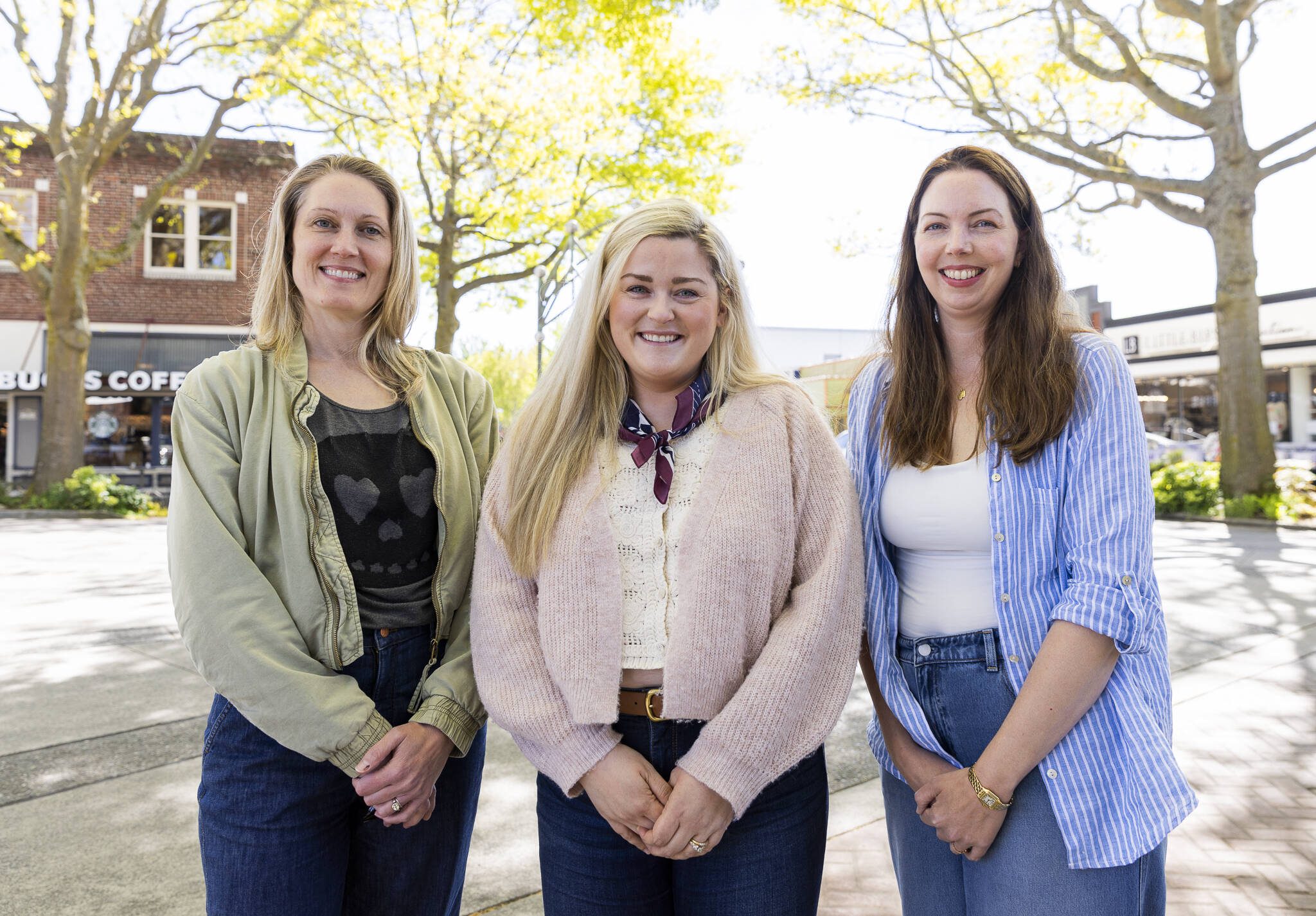 Olivia Vanni / The Herald
Edmonds Activated Facebook group creators Kelly Haller, left to right, Cristina Teodoru and Chelsea Rudd on Monday, May 5, 2025 in Edmonds, Washington.