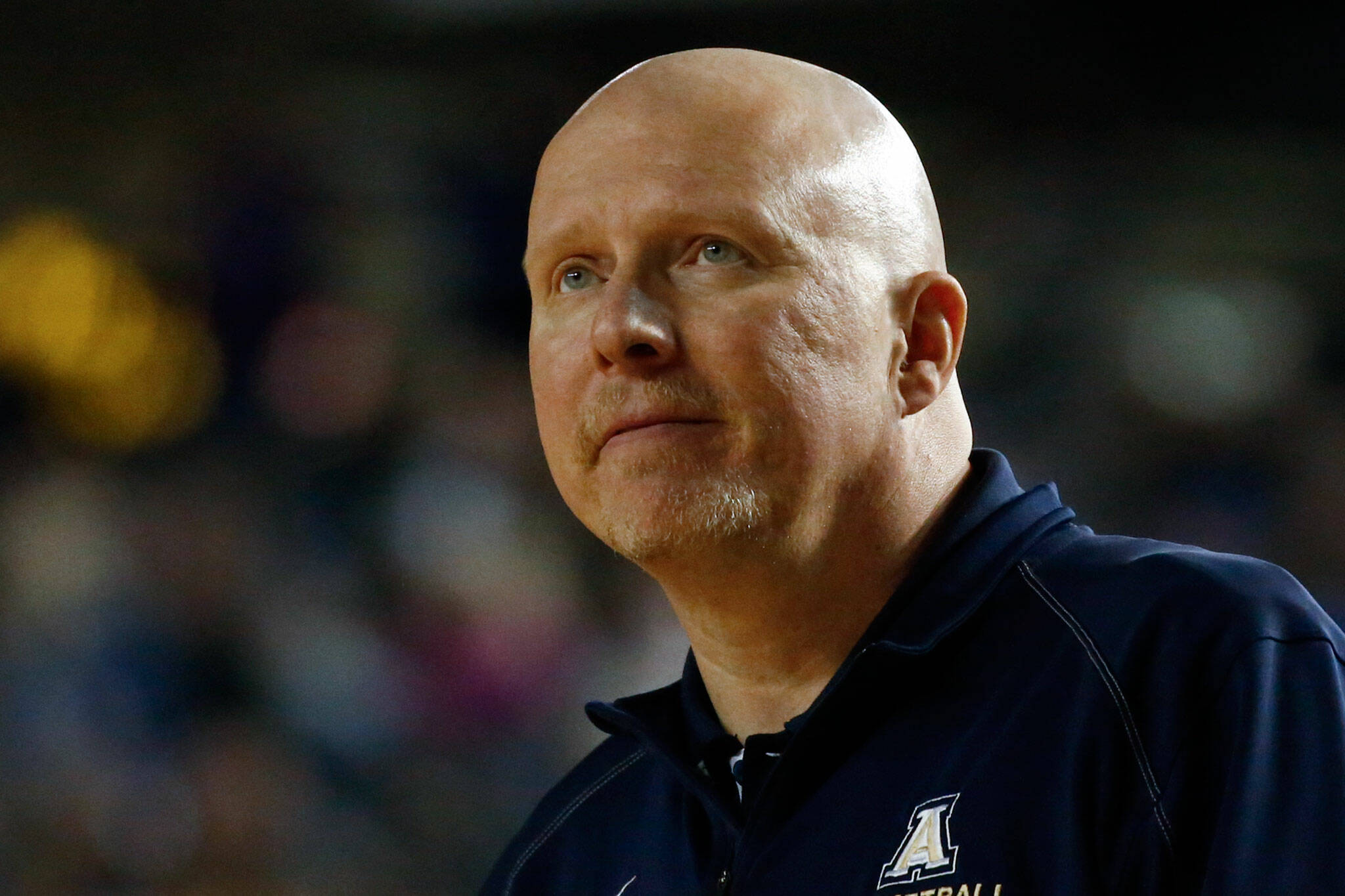 Arlington head girls basketball coach Joe Marsh looks to the court as the Eagles defeat Shorecrest, 50-49, to advance to the state semifinals at the Tacoma Dome on Thursday, March 5, 2020. (Kevin Clark / The Herald)