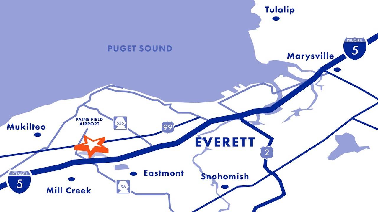 Dick’s Drive-In announced it has signed an agreement to purchase property in south Everett at 1629 Center Road. The site is north of Airport Road on Highway 99 and will be home to the company’s 10th location. (Map provided by Dick’s Drive-In)