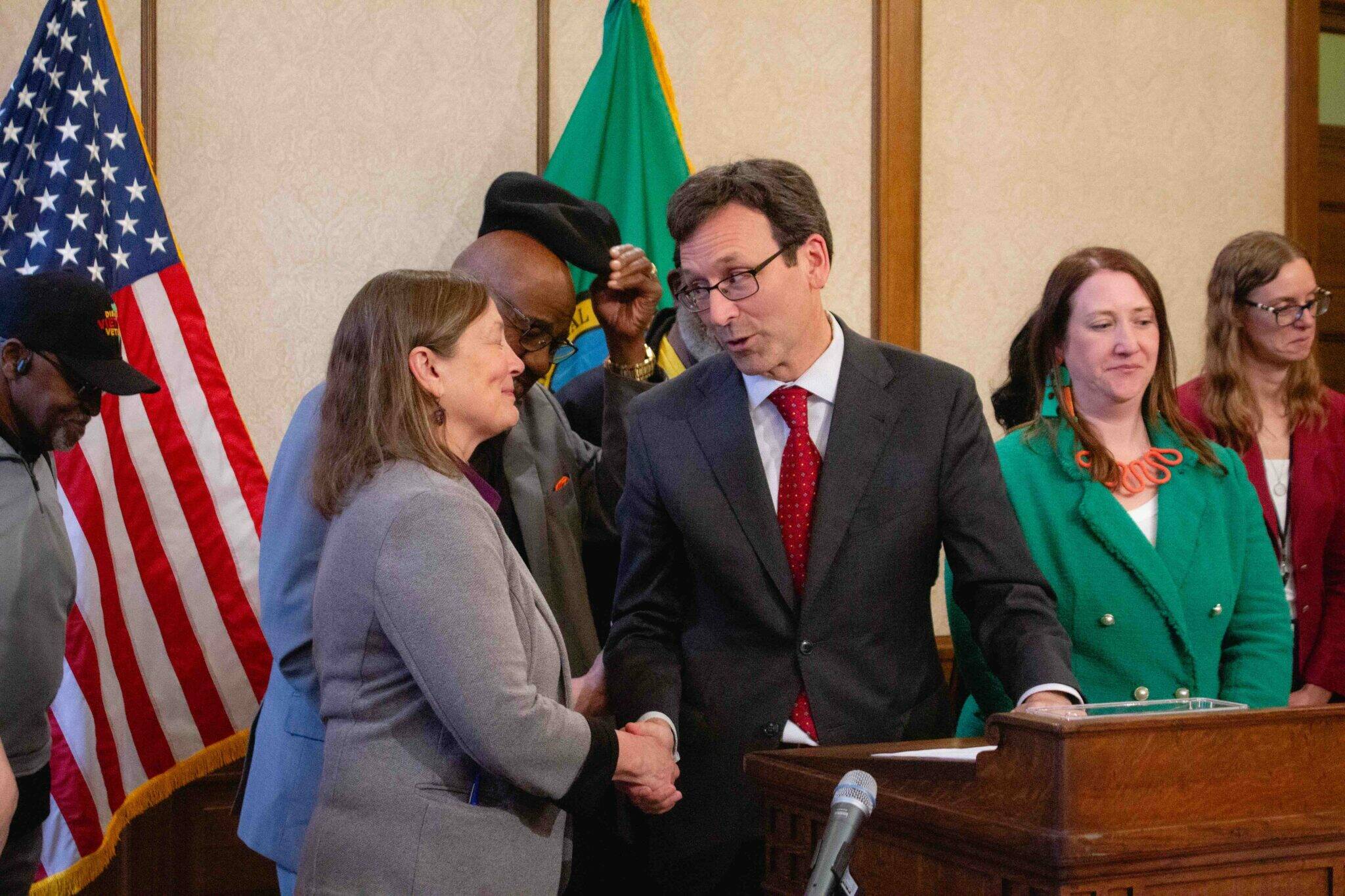 Gov. Bob Ferguson’s signature on the the 1,367 page document outlining the state’s 2025 operating budget. (Photo by Jacquelyn Jimenez Romero/Washington State Standard)