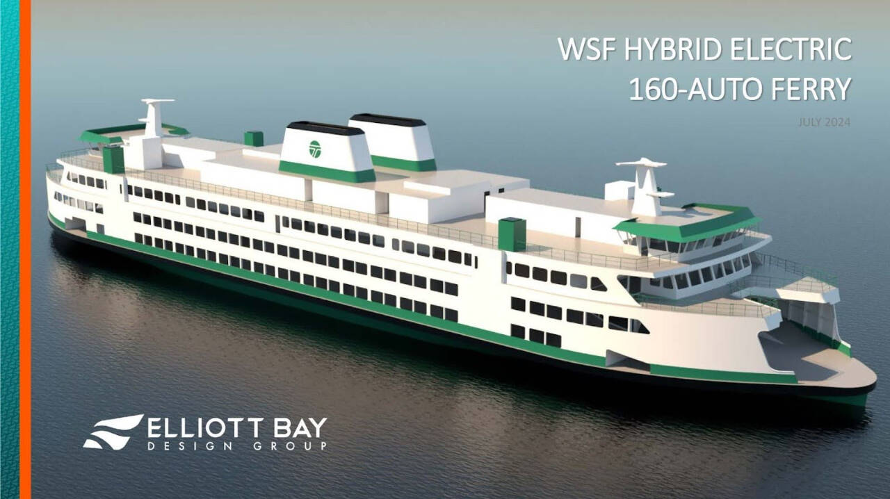 A rendering of the new hybrid-electric vessels to be built for Washington State Ferries, accomodating 160 vehicles and 1,500 passengers. (Washington State Department of Transportation)