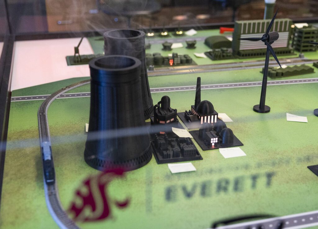 3D printed parts of WSU Everett’s cybersecurity board on Wednesday, May 28, 2025 in Everett, Washington. (Olivia Vanni / The Herald)
