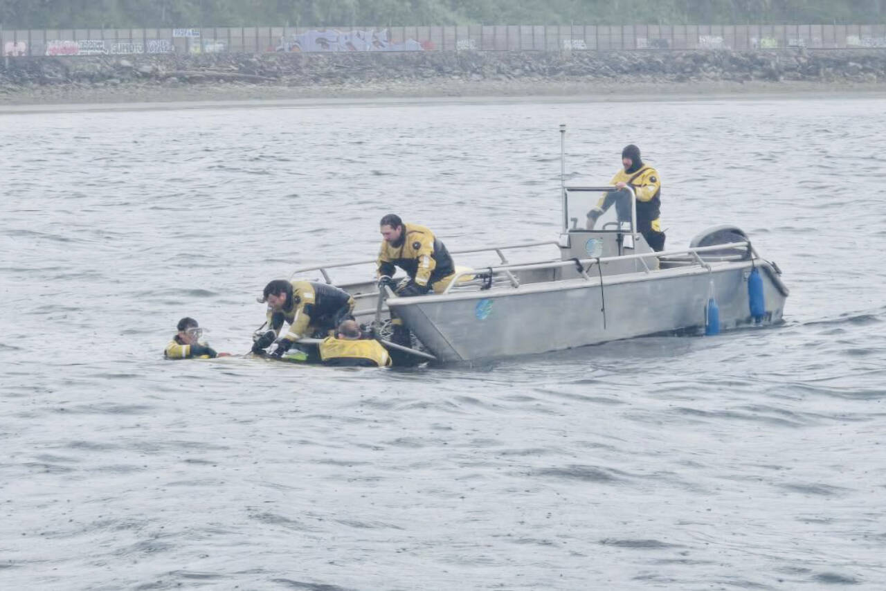 Divers during a recovery mission on Saturday, May 31, 2025, on Possession Sound near Everett, Washington. (Provided photo)