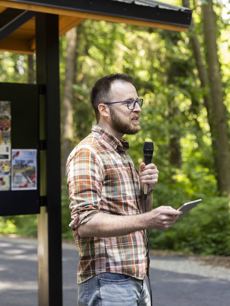 Lynnwood City Council Member Nick Coelho and Scriber Lake Park goer shares personal stories about his time exploring the park on Wednesday, June 4, 2025 in Lynnwood, Washington. (Olivia Vanni / The Herald)
