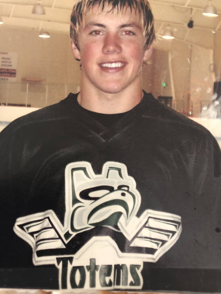 Shortly after moving to Warroad, Minnesota in 2002, TJ Oshie helped out his youth coach Mike Murphy by coming back to suit up for the Seattle Junior Totems 17U team for a week to play in a couple exhibition games. (Photo courtesy of Mike Murphy)

