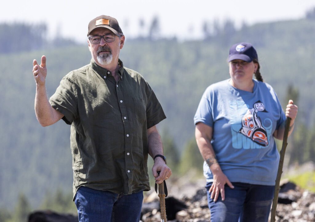 Tulalip Tribes Environmental Department Manger Kurt Nelson talks about some of the benefits of the log jams on Wednesday, June 11, 2025 in Granite Falls, Washington. (Olivia Vanni / The Herald)
