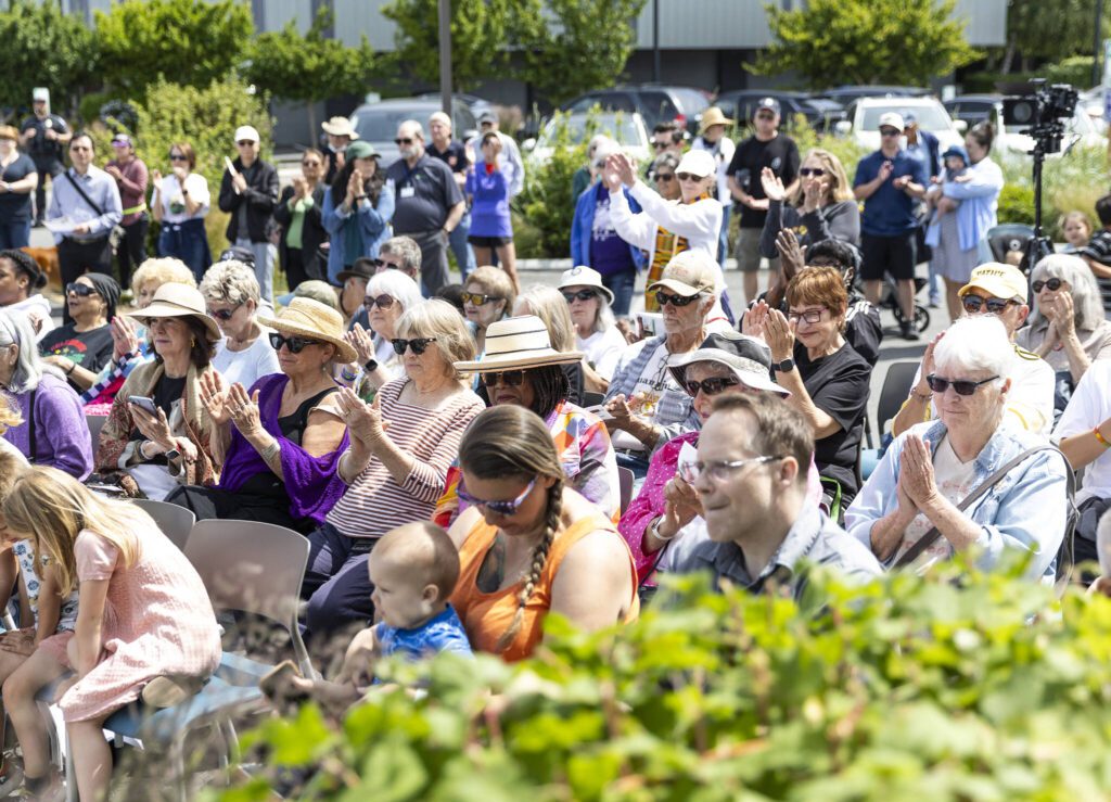 People gather for Juneteenth at the Beach’s Festival of Freedom on Thursday, June 19, 2025 in Edmonds, Washington. (Olivia Vanni / The Herald)
