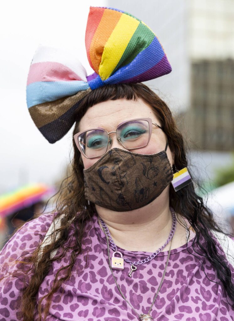 Vanity D. poses for a portrait during the Everett Pride Block Party on Saturday, June 21, 2025 in Everett, Washington. (Olivia Vanni / The Herald)
