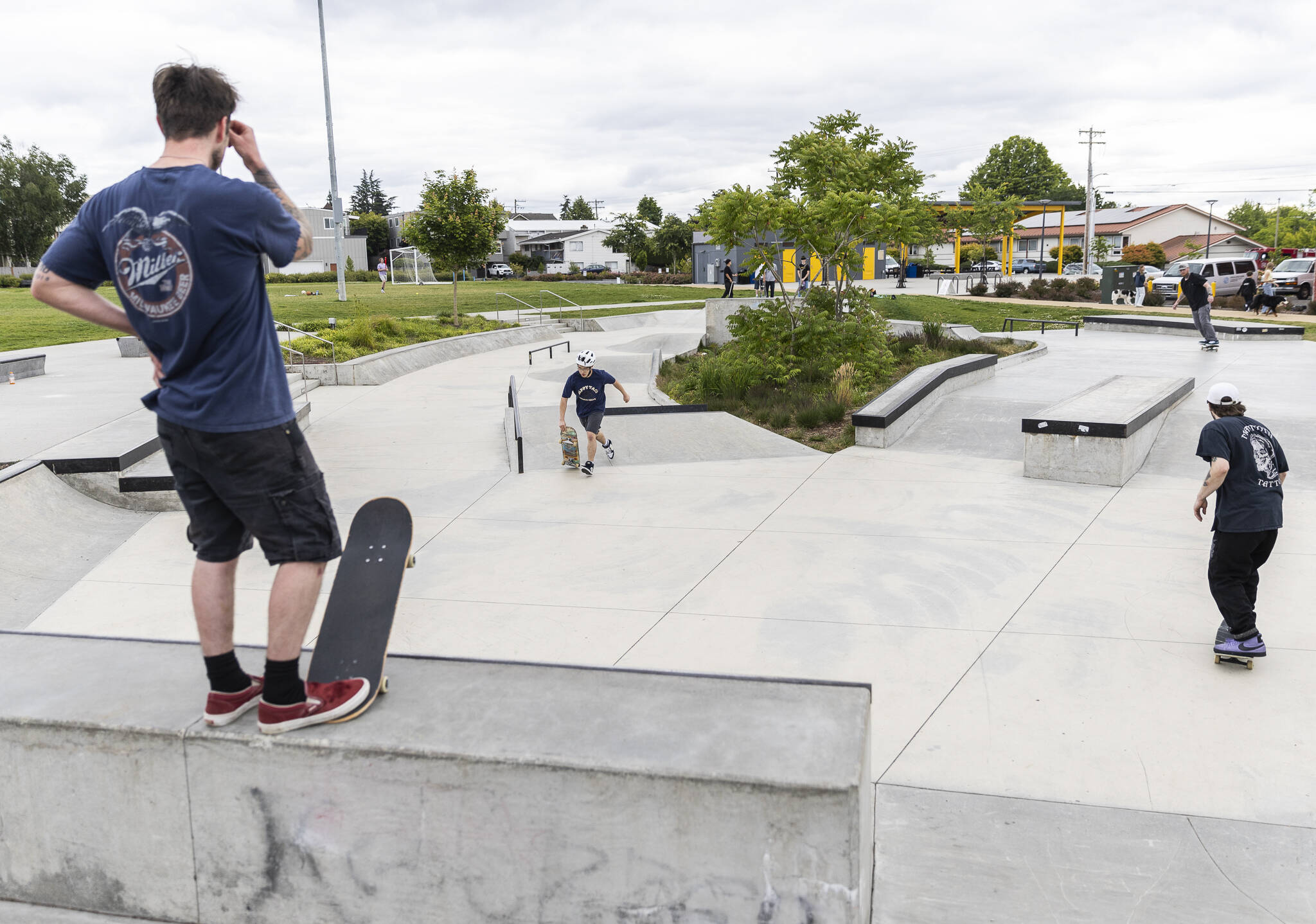 People use the Edmonds Skatepark at Civic Park on Wednesday, June 25, 2025 in Edmonds, Washington. (Olivia Vanni / The Herald)