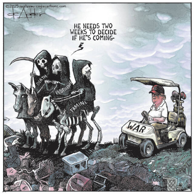 THis is an editorial cartoon by Michael de Adder . Michael de Adder was born in Moncton, New Brunswick. He studied art at Mount Allison University where he received a Bachelor of Fine Arts in drawing and painting. He began his career working for The Coast, a Halifax-based alternative weekly, drawing a popular comic strip called Walterworld which lampooned the then-current mayor of Halifax, Walter Fitzgerald. This led to freelance jobs at The Chronicle-Herald and The Hill Times in Ottawa, Ontario.

 

After freelancing for a few years, de Adder landed his first full time cartooning job at the Halifax Daily News. After the Daily News folded in 2008, he became the full-time freelance cartoonist at New Brunswick Publishing. He was let go for political views expressed through his work including a cartoon depicting U.S. President Donald Trump’s border policies. He now freelances for the Halifax Chronicle Herald, the Toronto Star, Ottawa Hill Times and Counterpoint in the USA. He has over a million readers per day and is considered the most read cartoonist in Canada.

 

Michael de Adder has won numerous awards for his work, including seven Atlantic Journalism Awards plus a Gold Innovation Award for news animation in 2008. He won the Association of Editorial Cartoonists' 2002 Golden Spike Award for best editorial cartoon spiked by an editor and the Association of Canadian Cartoonists 2014 Townsend Award. The National Cartoonists Society for the Reuben Award has shortlisted him in the Editorial Cartooning category. He is a past president of the Association of Canadian Editorial Cartoonists and spent 10 years on the board of the Cartoonists Rights Network.