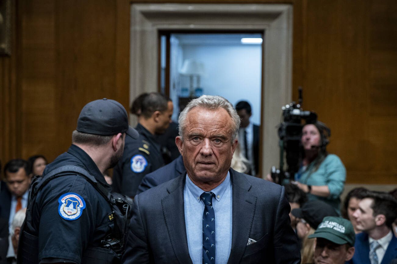 FILE — Secretary of Health and Human Services Robert F. Kennedy arrives to testify on Capitol Hill in Washington, May 14, 2025. After firing an influential panel that sets U.S. vaccine policies, some of Kennedy’s picks to replace them have filed statements in court flagging concerns about vaccines. (Haiyun Jiang/The New York Times)