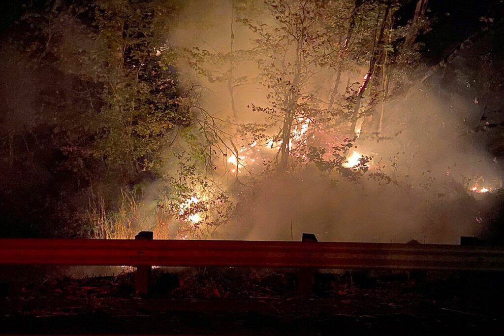 U.S. 2 was closed from the Money Creek tunnel to Skykomish in 2022 because the Bolt Creek fire spread close to the highway. (Washington State Department of Transportation)
