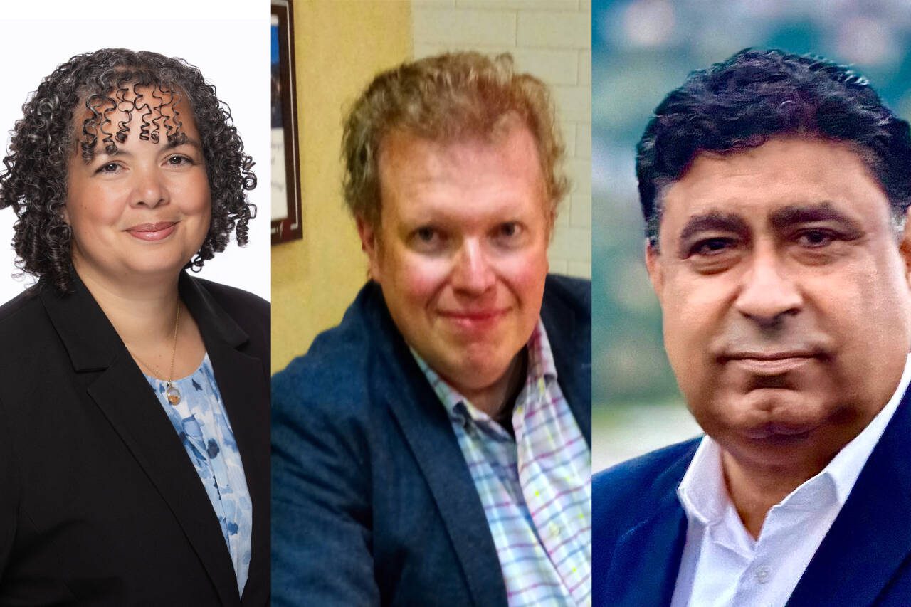 From left, Carson Sanderson, Brian Travis and Arun Sharma are eyeing the District 1 vacancy on the Northshore School Board of Directors.