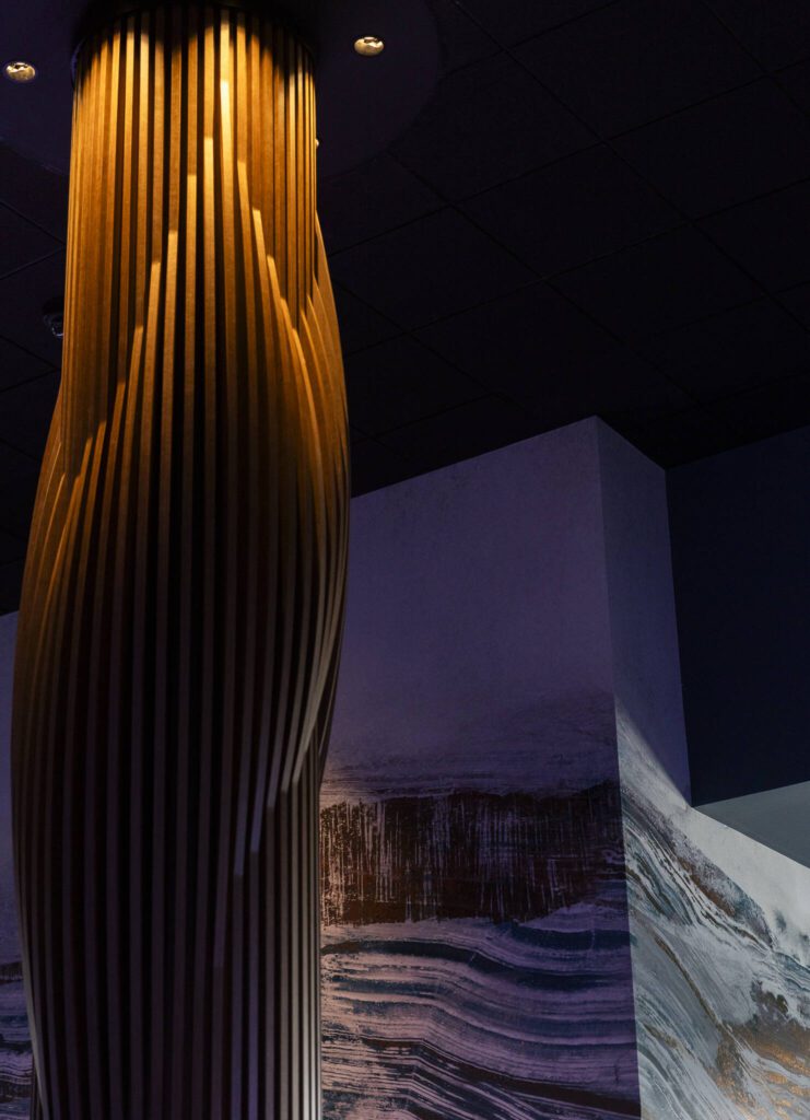 Blue and copper details in the Tulalip Resort Casino expansion on Thursday, July 3, 2025 in Tulalip, Washington. (Olivia Vanni / The Herald)

