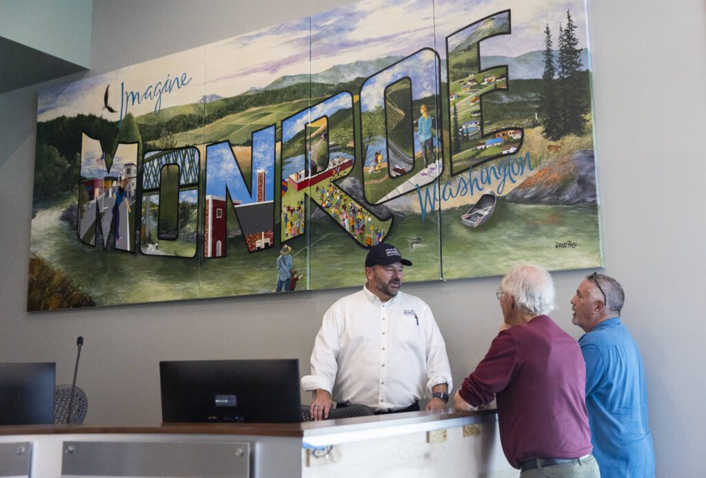 Inside the council chambers in the new City of Monroe building on Monday, July 14, 2025 in Monroe, Washington. (Olivia Vanni / The Herald)

