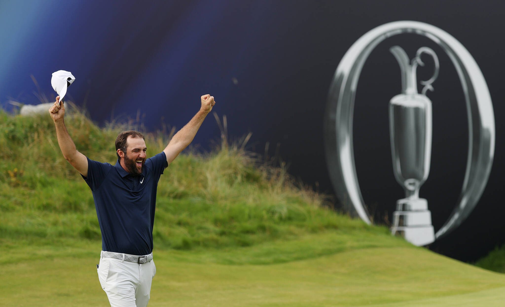 Scottie Scheffler of the United States celebrates on the 18th green after winning The 153rd Open Championship at Royal Portrush Golf Club on Sunday, July 20, 2025, in Portrush, Northern Ireland. (Richard Heathcote / Getty Images / Tribune News Services)