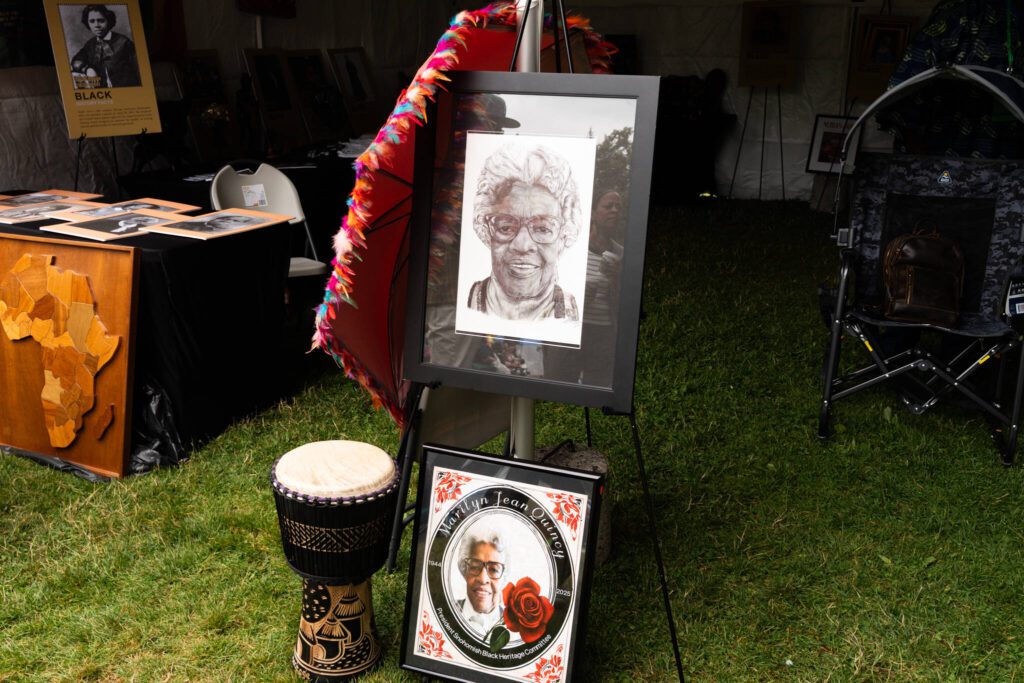 A drawing honoring Marylin Quincy at the 33rd annual Nubian Jam on Saturday, July 26 at Forest Park in Everett, Washington. (Will Geschke / The Herald)
