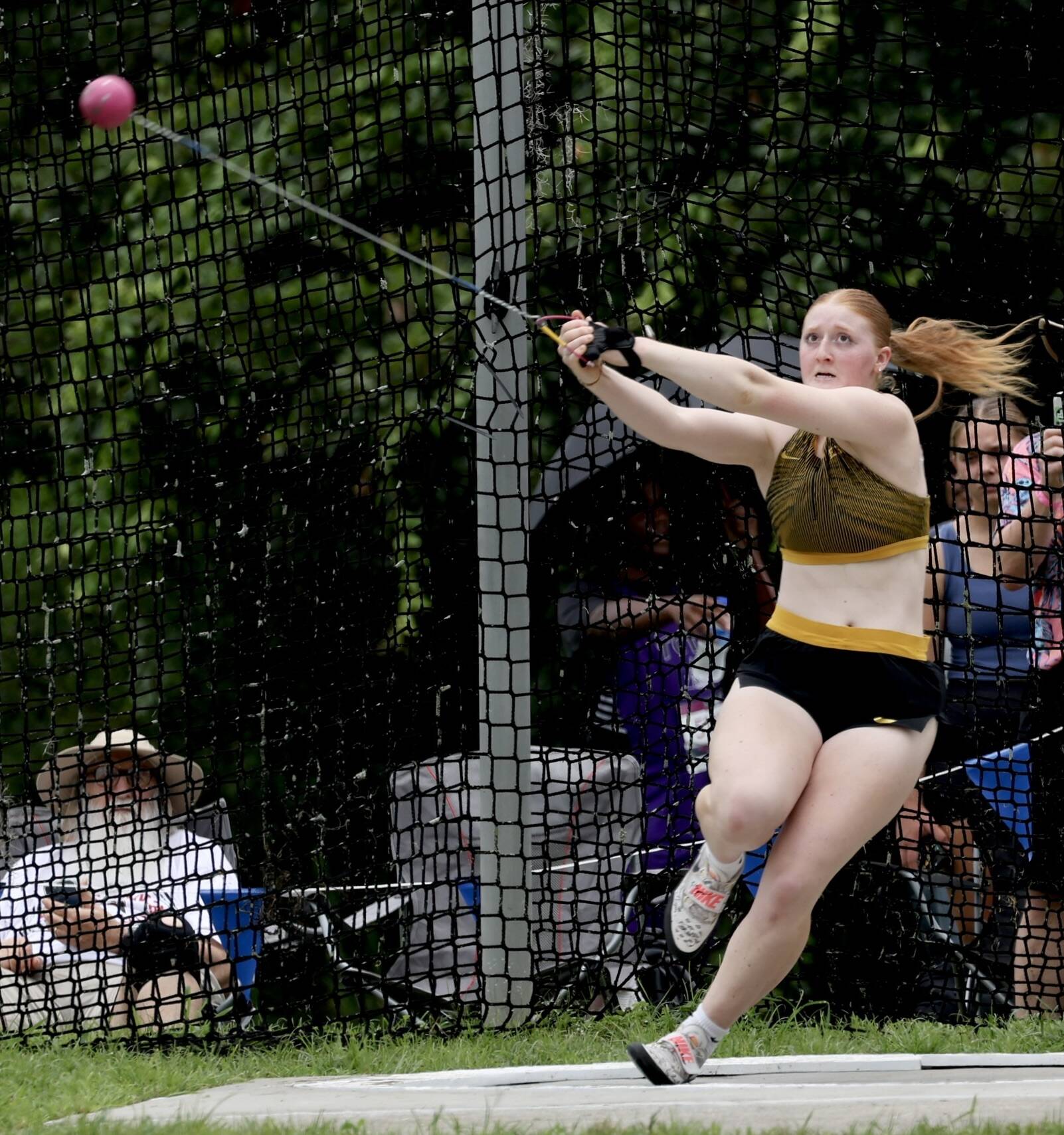 Kimberly Beard competes in the women's 17-18 hammer throw at the USA Track & Field Junior Olympics hosted at Savannah State University from July 17-20, 2025. (Photo courtesy Donna Beard)