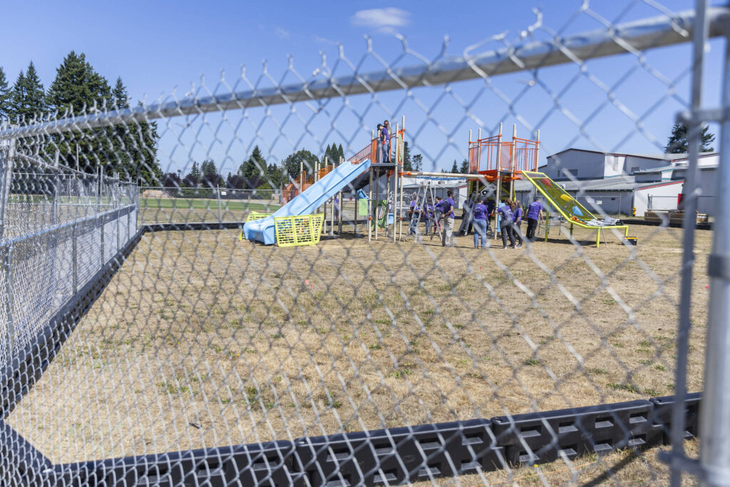 The new play structure at Marysville Middle School on Wednesday, Aug. 20, 2025 in Marysville, Washington. (Olivia Vanni / The Herald)
