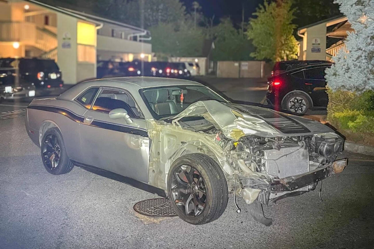 Totalled car that resulted from a DUI collision that damaged four cars on Monday, Aug. 25, 2025. (Lynnwood Police Department)