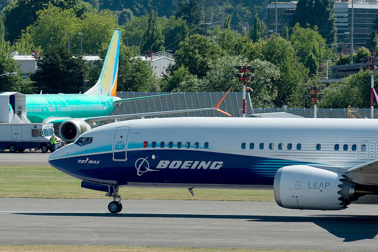 A Boeing 737 Max 10 prepares to take off in Seattle on June 18, 2021. MUST CREDIT: Bloomberg photo by Chona Kasinger.