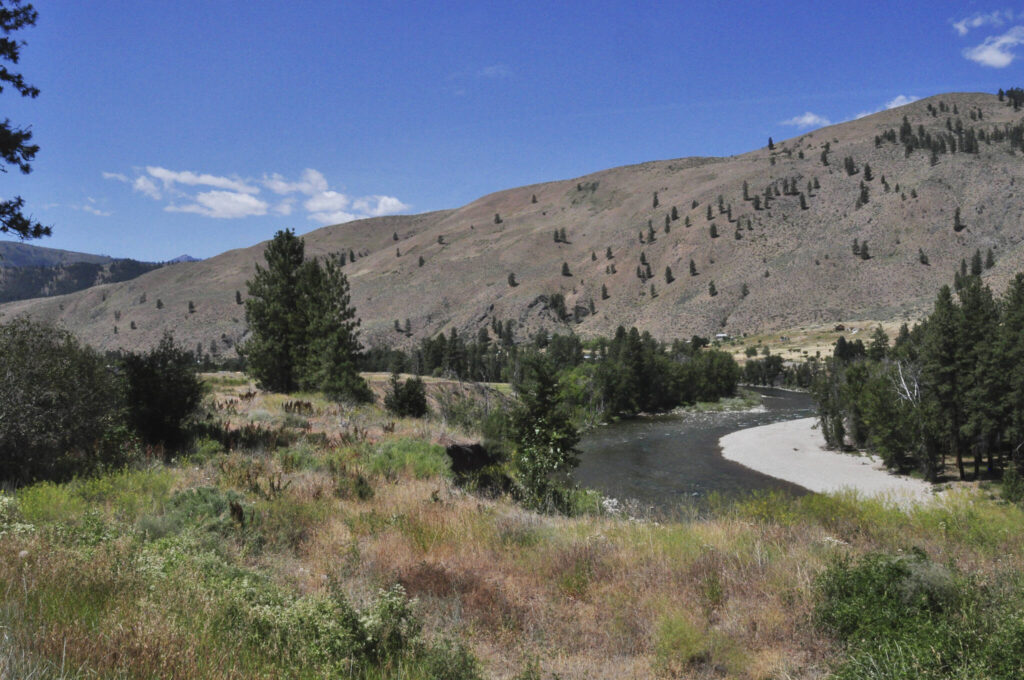 Looking south from Twisp, the Methow River flows through the Methow Valley from the North Cascades before joining the Columbia River at Pateros. (Sue Misao)
