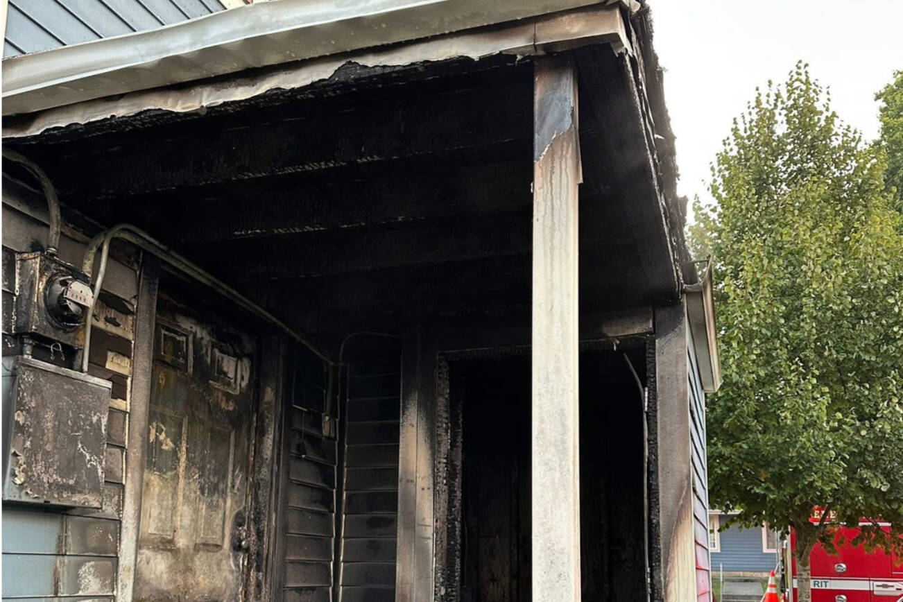 Firefighters responded Wednesday, Sep. 3, 2025, to reports of smoke and flames on the back side of a duplex on Linden Street in Everett. (Everett Fire Department)