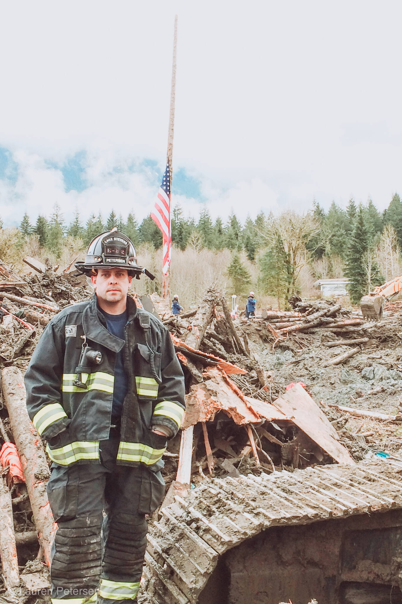 David Petersen is seen during the recovery operation of the Oso Landslide in 2014. Petersen is one of the plaintiffs in a lawsuit under consideration before the Ninth CIrcuit Court of Appeals. (Provided photo)
David Petersen is seen during the recovery operation of the Oso Landslide in 2014. Petersen is one of the plaintiffs in a lawsuit that has been under consideration before the Ninth Circuit Court of Appeals. On Tuesday, judges on the court upheld a lower court’s decision granting a summary judgement to Snohomish Regional Fire & Rescue. (Provided photo)